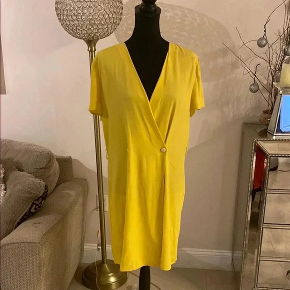 Rag &bone Sunny Yellow Wrap V-Neck Knee-Length Dress size medium - Picture 1 of 6